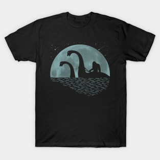 Bigfoot Riding Loch Ness Monster T-Shirt